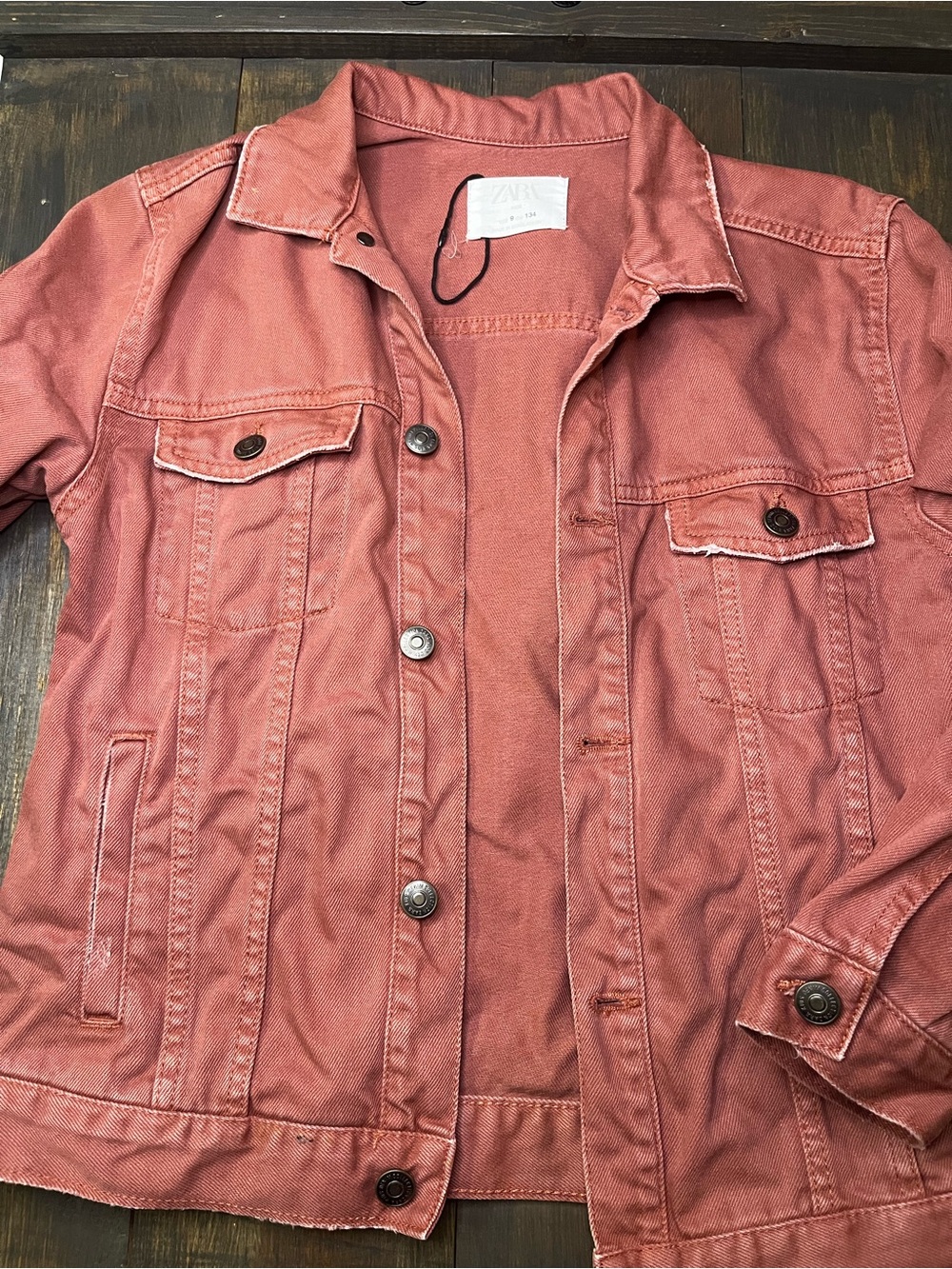 ZARA Kids Brick Red DENIM Jacket Pockets Cotton Size 9Y  Denim Department